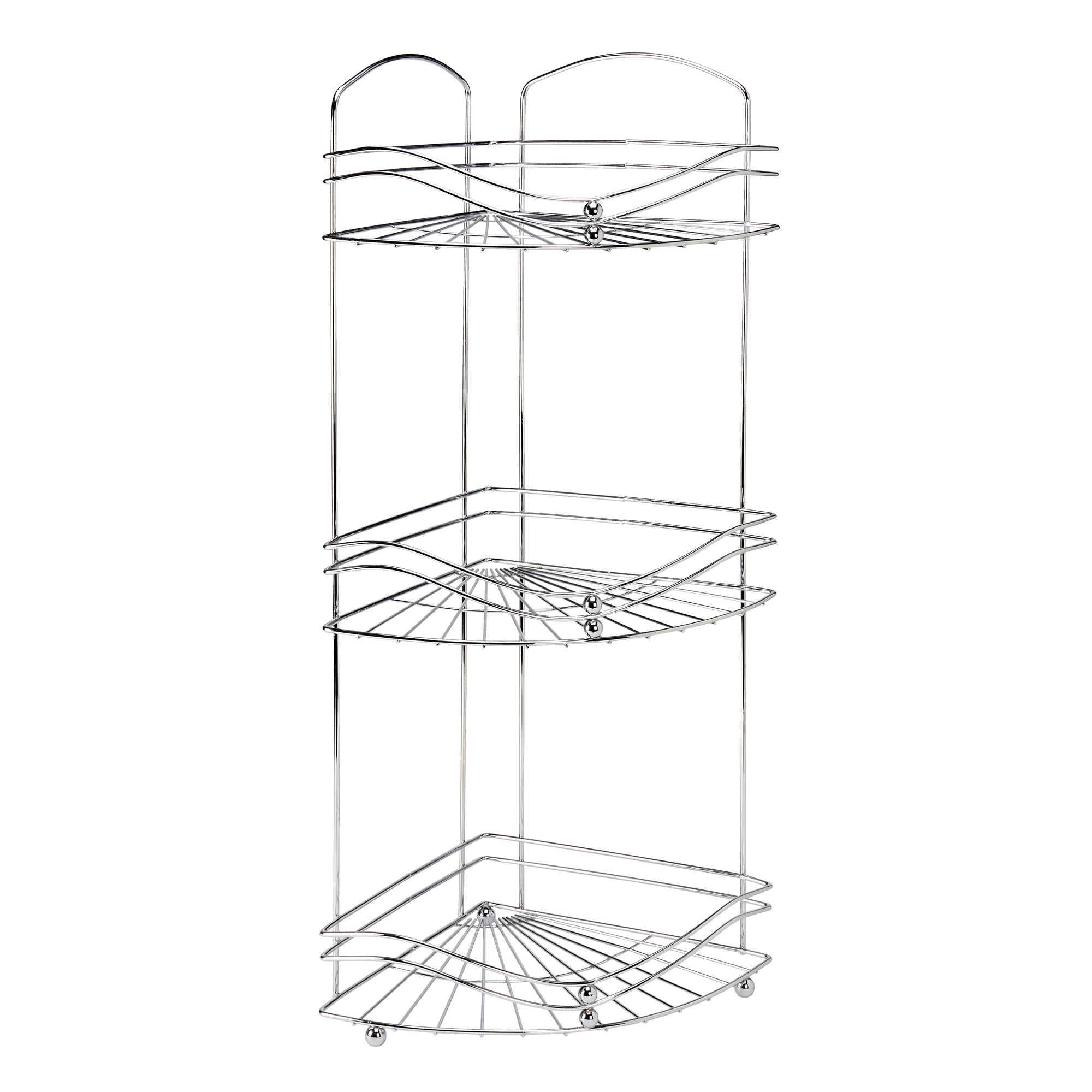 Bath Bliss Glossy Chrome Ocean Wave Design 3-Tier Corner Bath Shelf